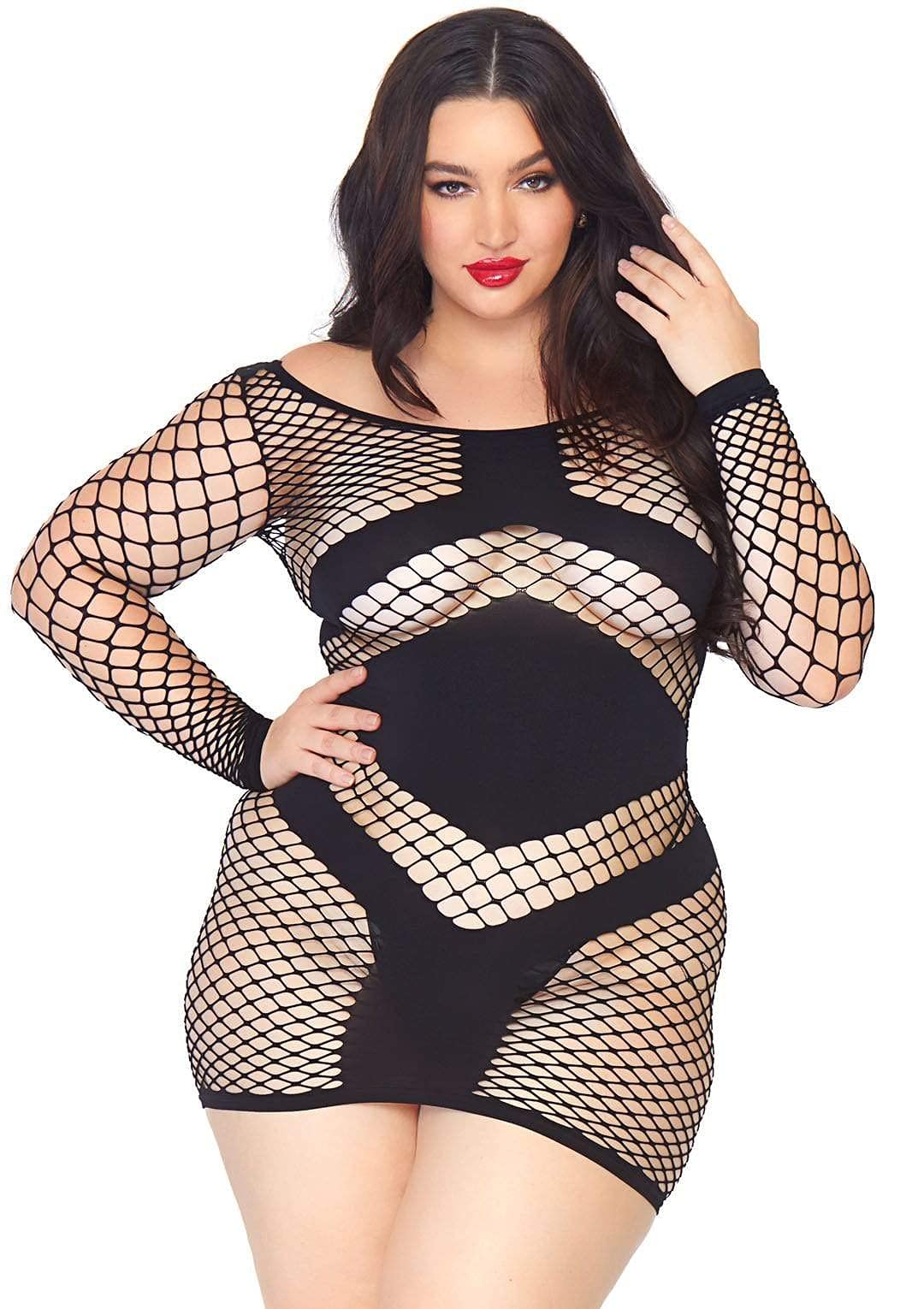 Leg Avenue Long Sleeved Minidress, Plus Size Black