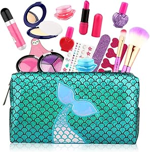 Growsland Kids Makeup Toys - 17Pcs Makeup Set for Girls Pretend Play Game Halloween Xmas Birthday Party Makeup Kit for Toddlers with Cosmetic Bag