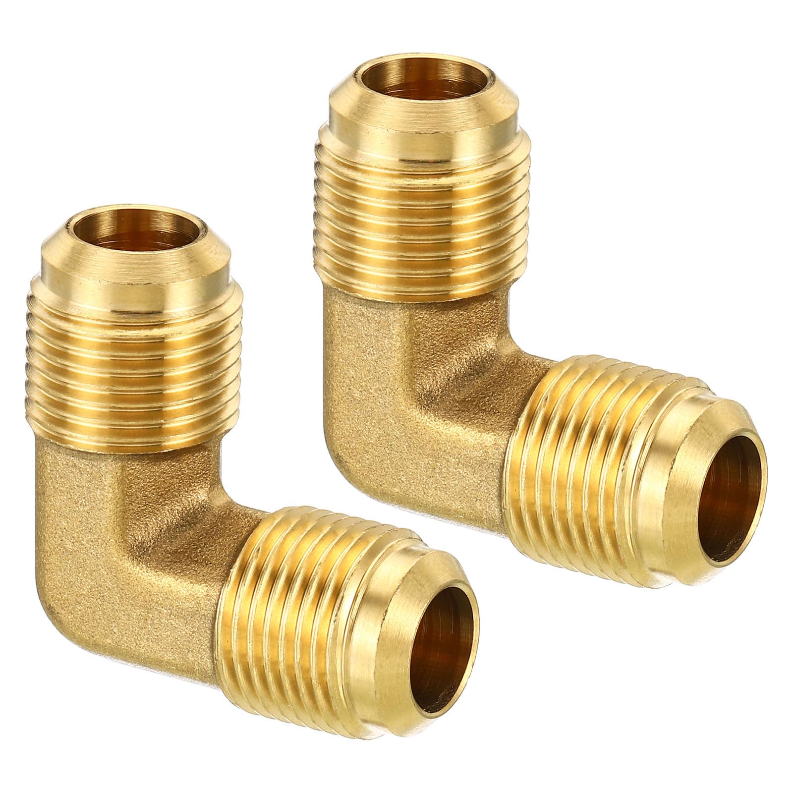 PATIKIL 1/2" x 1/2" Brass Pipe Fitting, 2 Pack Flare 90 Degree Elbow Tube Fitting Pipe Adapter Connector for Air Conditioner Refrigeration Plumbing