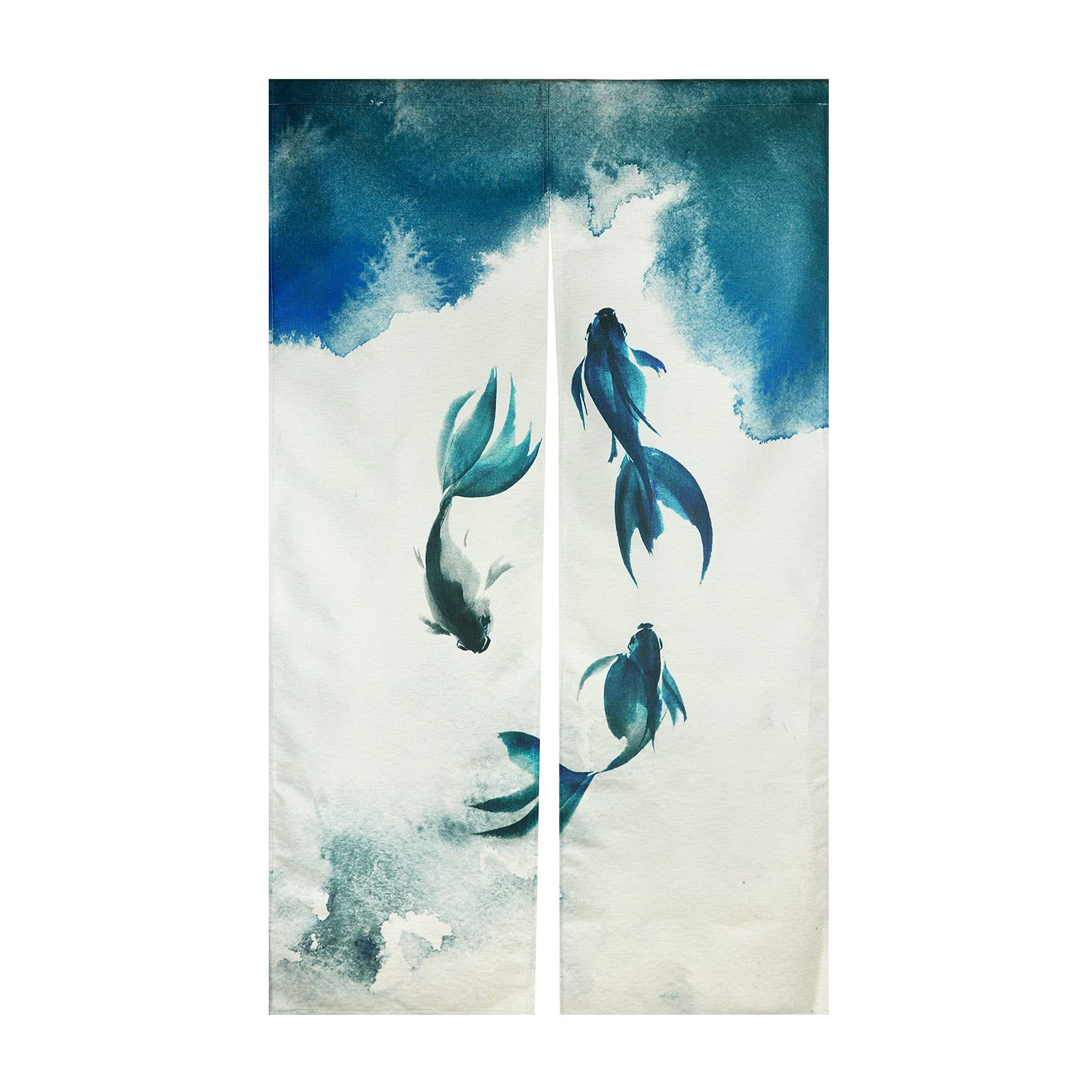 LIGICKY Chinese Ink Style Japanese Noren Doorway Curtain Thicken Koi Fish Printed Asian Window Treatment Hanging Door Tapestry for Sushi Kitchen Home Decoration 85 x 150 cm