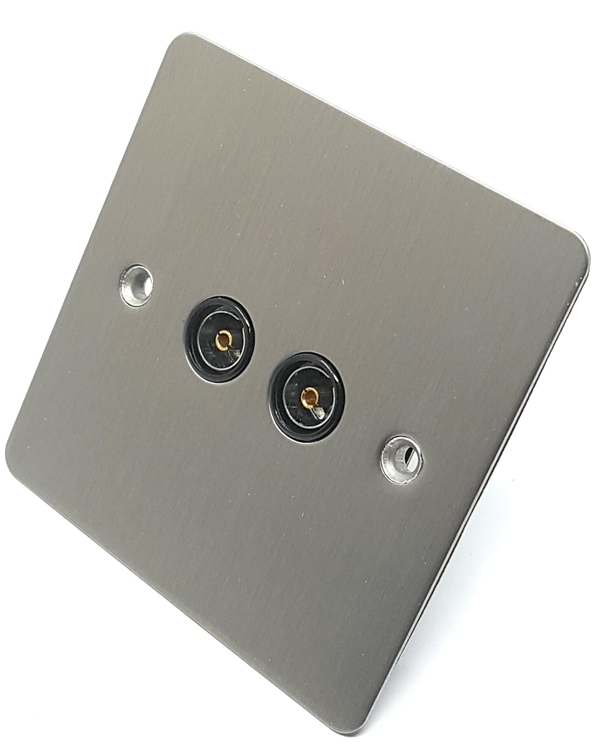 CED Flat Plate Slimline 2 Gang TV Aerial Socket Satin Chrome Black