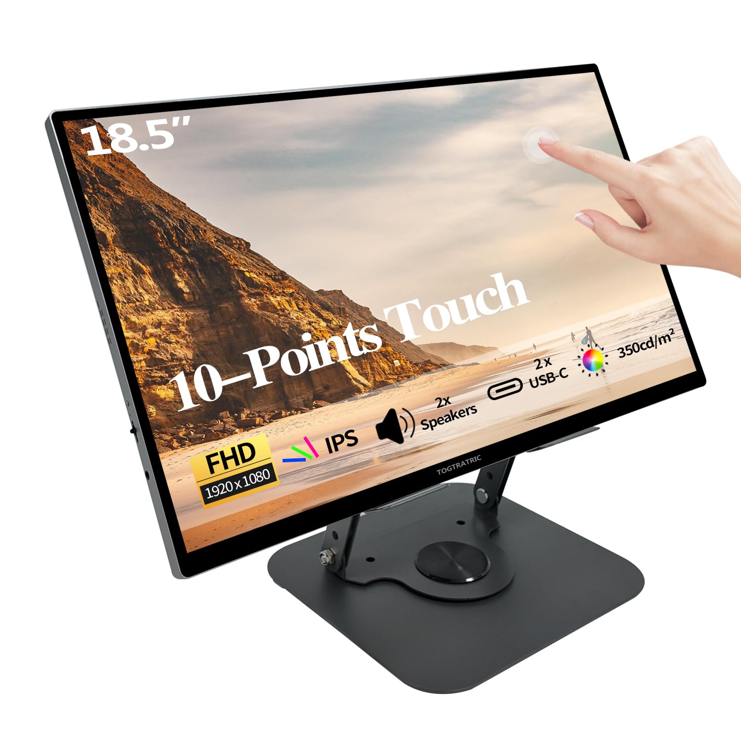 Photo 1 of 18.5 Inch Touchscreen Large Portable Monitor Metal Shell IPS HDR 1080P with Smart Cover & Rotatable Stand & Speakers, 99% sRGB, 350cd/m², VESA, USB-C HDMI External Touch Screen for Mac/Laptop/PC/Phone