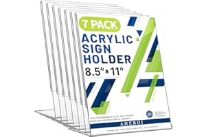 Aheroi 7 PCS Acrylic Sign Holder 8.5 x 11, Clear Plastic Sign Holders Paper Displays Vertical, Document Stand up Sign Holder, Plastic Picture Frames Flyer Holder Standing, Office Home Store Supplies