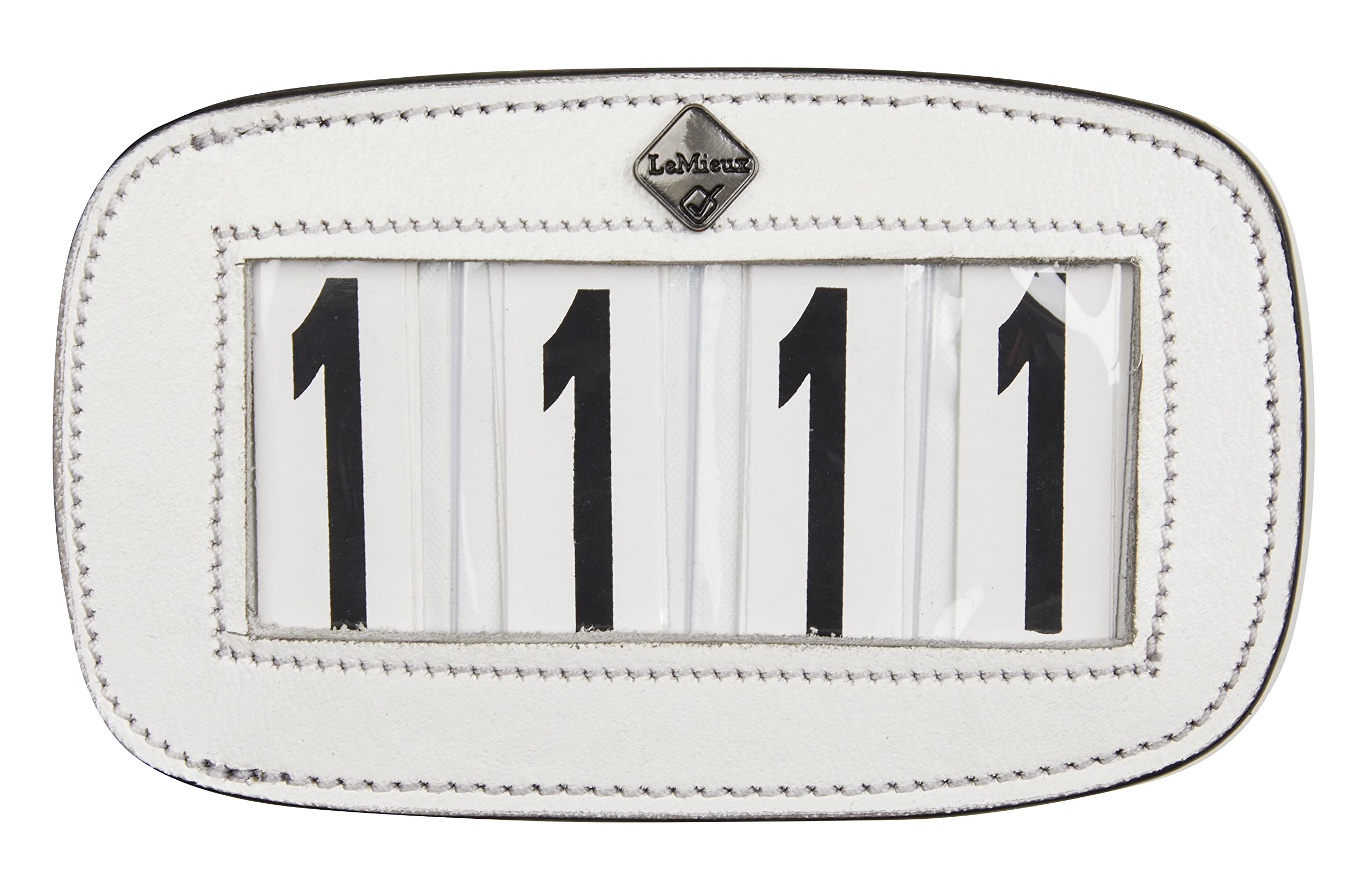 LeMieux Saddle Pad Number Holder in White with 4 Space - Durable Leather Material - Attaches Easily with a Strong Fixing Pin - One Size