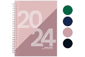RILEYS & CO Rileys 2024 Weekly Planner - Geographic Annual & Monthly Agenda Planner, Flexible Cover, Notes Pages, Twin-Wire Binding (8 x 6 inch, Pink)