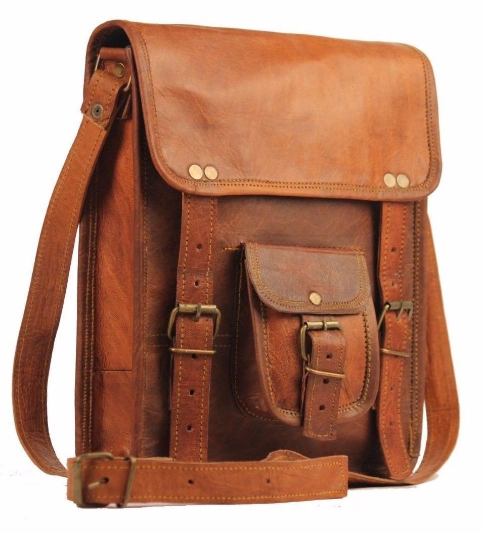 ALASKA EXPORTS Men's Shoulder Bag Leather Messenger Bags Vintage Crossbody Side Sling Satchel with Adjustable Strap for Travel Hiking & Daily Use (11" Inches, Brown)
