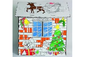 TENGRUI My Own Coloring Playhouse Kid Foldable Play House Kit Premium Paper Corrugated Cardboard Child DIY Hand Drawing Painting and Imagination Training Toy Markers Included(Christmas Cottage)
