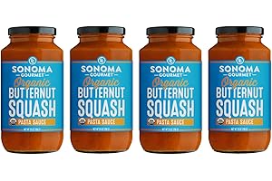 Sonoma Gourmet Organic Butternut Squash Pasta Sauce | USDA Organic, Vegan, Non-GMO, No Sugar Added | 25 Ounce Jars (Pack of 4)
