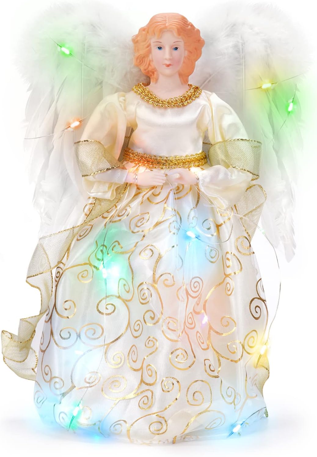 Tree Toppers - Angel Christmas Tree Topper,Adorable Led Lighted Xmas Angels Trees Toppers with Wings for Holiday Decorations,Gold,WOKEISE