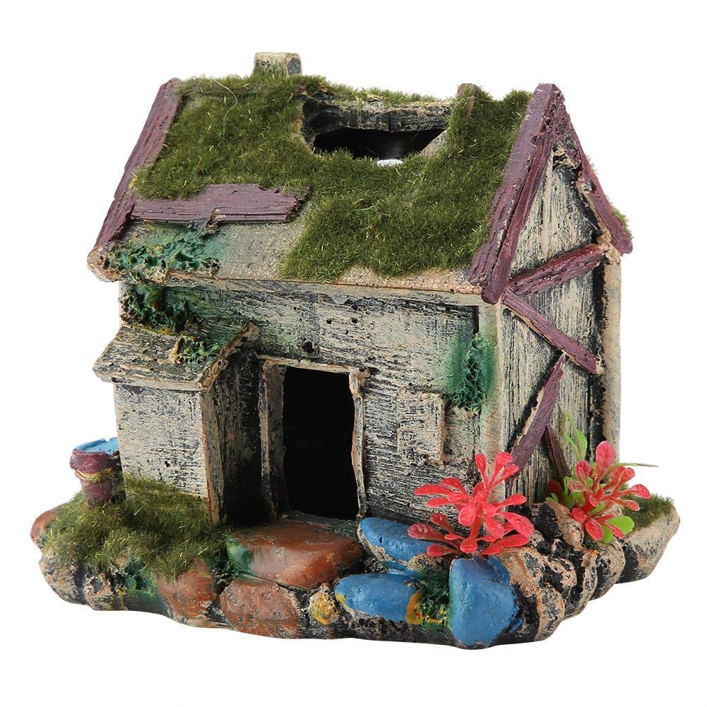 FTVOGUE Aquarium Resin House Terrariums Fish Tank Decor with Moss