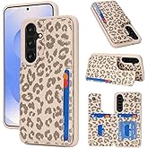 iCoverCase Compatible with Samsung Galaxy S25 Case with Card Holder, Wallet Case for Women Men [RFID Blocking] PU Leather Protective Phone Case for S25 (Beige Leopard)