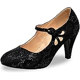 Chase & Chloe Kimmy-21 Women's Round Toe Pierced Mid Heel Mary Jane Style Dress Pumps