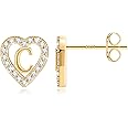 Anoup Heart Initial Stud Earrings - Gifts for Girls, Sterling Silver Post 14K Gold Plated All Over Hypoallergenic | CZ Simulated Diamond Stud Earrings | Birthday Gifts for Kids Toddlers Daughter