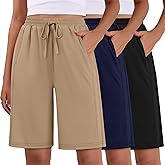 Evervibe 3 Pack Women's Bermuda Shorts Summer Drawstring Elastic Waisted Comfy Casual Sweat Long Shorts