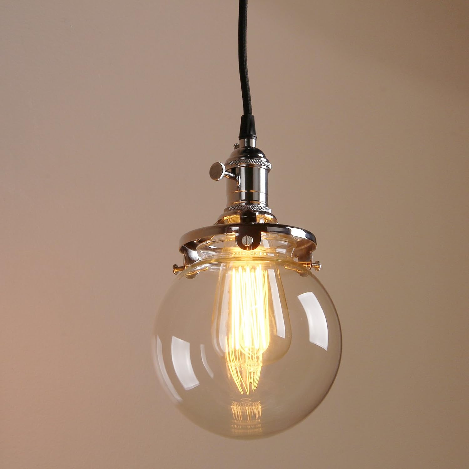 PathsOn Industrial Modern Vintage Loft Bar Edison Ceiling Pendant Lights Fitting Switched Chandelier Glass Globe 3 Lights Hanging Light Fixture for Island Living Room Dining Room Bedroom (Chrome) - Image 3