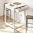 ODK 24x24 Inch Bar Table with Power Outlets & Storage, Modern Counter Height Pub Table with Sturdy Legs for Kitchen & Dining, High Top Console Indoor Table, White