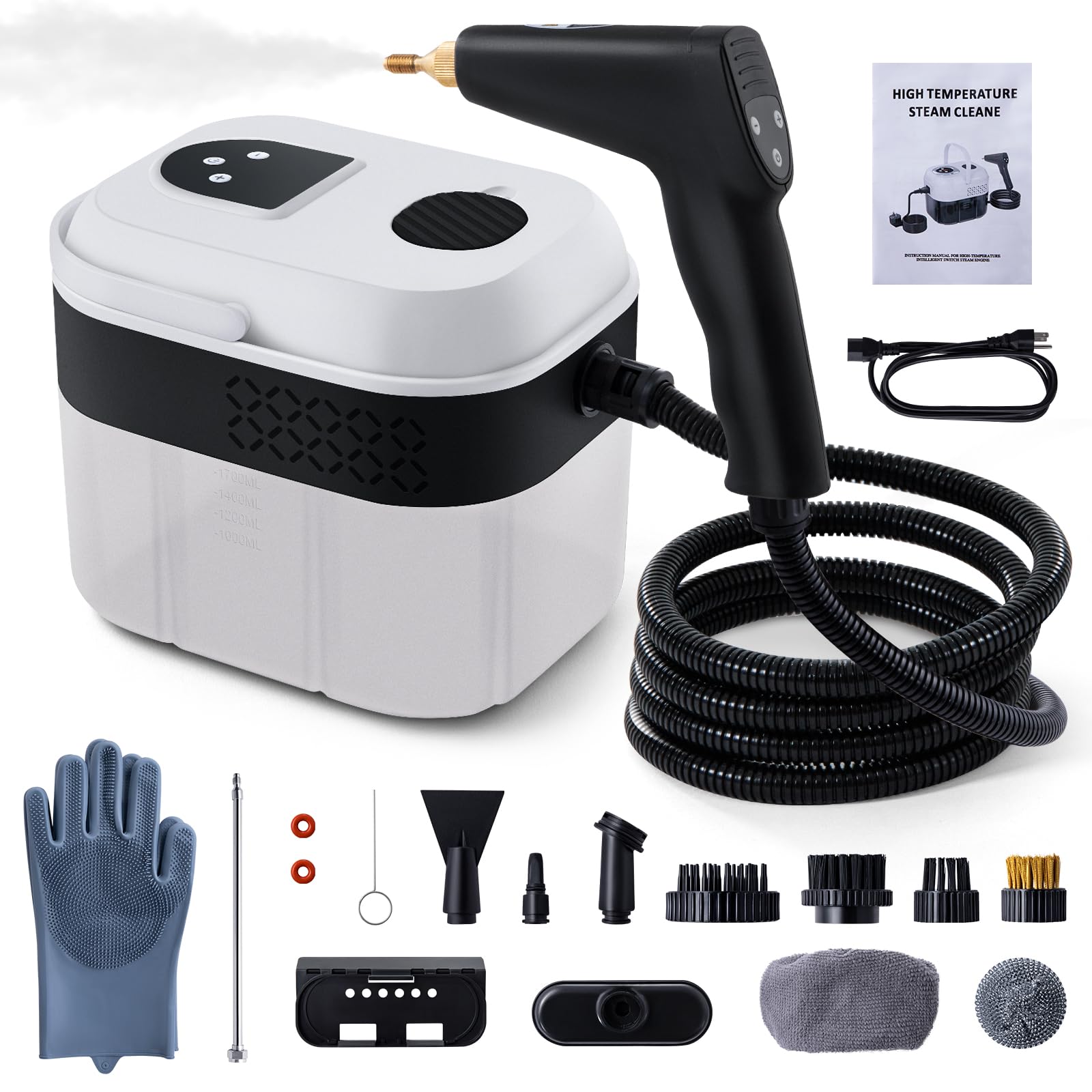Photo 1 of Lamberia Steam Cleaner with 16pcs Accessories, 2500W 1700ml 1.8 Quarts Tank, 6-Level Adjustable Portable Handheld Pressurized Steamer, 15s Heat-Up Steam Cleaner for Home, Car, Kitchen(White, US Plug)