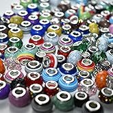 WISTART 120 Pcs Assorted European Beads Large Hole Glass Spacer Beads Crystal Colorful Antique Silver Beads Rhinestone Europe