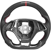 XNSFXXL Carbon Fiber Steering Wheel for Chevrolet Corvette C7 2014-2019 | Black Nappa Leather,Red Stripe &amp; Stitching,D-Shape Flat Bottom with Trim,for Base, Z06, ZR1, Grand Sport