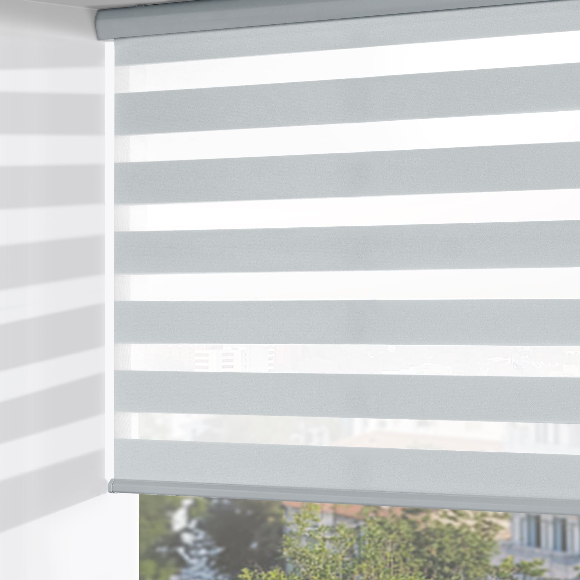 Photo 1 of ***UNTESTED/ POSSIBLY FOR PARTS*** ChrisDowa Cordless Zebra Blinds for Windows, Dual Layer Free-Stop Light Filtering Window Roller Shades, Pull Down Privacy Zebra Shades for Home, Office, Bedroom, Door (69" W x 72" H, Light Grey)