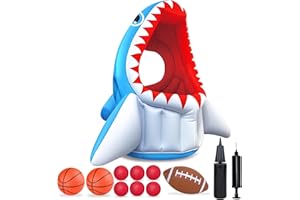 Bloolilies Inflatable Pool Floats, Kids Swimming Pool Toys 3-in-1 Shark Basketball & Football & Head Hoop for 3 4 5 6 7 8 Years Boys Girls Beach Backyard Party Water Games Birthday Gift