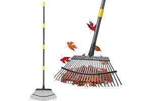 FEBLOMST Rake for Leaves Heavy Duty, Large Garden Leaf Rakes for Lawns, 65 Inch Gardening Rake with Back-Saving Long Handle, 18.5” Wide 25 Tines Head for Quick Cleanup Yard Grass Clippings, Anti-Rust