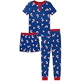 PATPAT Bamboo Viscose Pajamas Sets for Boys Girls Kids Toddler, 3 Pack Shorts & Pants Sleepers, Ultra-soft Snug Fit Pjs 2-12Y