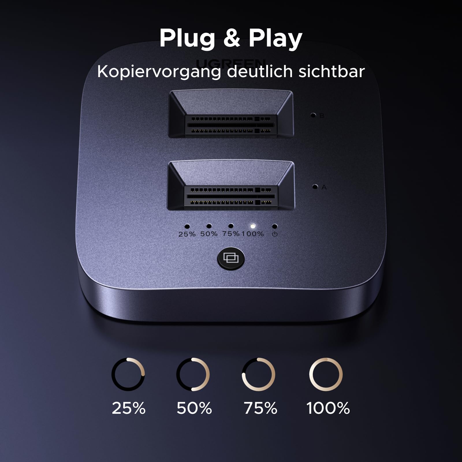 UGREEN Festplatten Dockingstation, USB 3.2 Gen 2X2 20Gbps Dual Bay NVMe SSD Gehäuse, M.2 Festplattengehäuse für M Key PCIE NVMe SSD, Offline-Klonen und UASP unterstützt 6