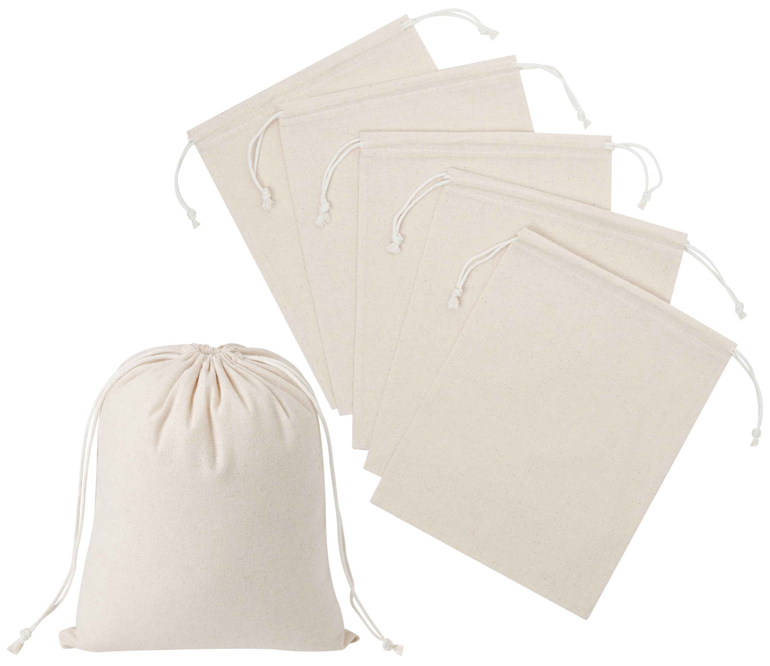 Photo 1 of 100 Percent Cotton Drawstring Bags, Reusable Quality with Double String, For Pantry Gifts Kitchen - Pack of 6 (Natural Beige, 7 x 9 Inch)