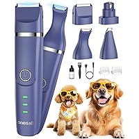 oneisall 4-in-1 Cordless Dog Grooming Kit with 2-Speed Clippers, Low Noise Paw Trimmer & Rechargeable Quiet Nail Grinder for