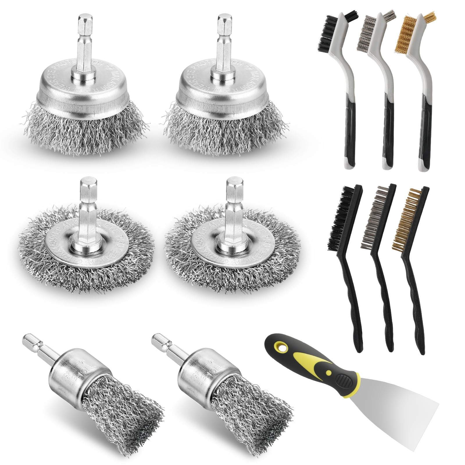 Photo 1 of 13 Pack Carbon Steel Wire Wheel Brush Set, Wire Brush for Drill, Nylon/Brass/Stainless Steel Bristles Cleaning Supplies Tools Brush for Cleaning Rust, Dirt, Paint Scrubbing, Kitchen, Home