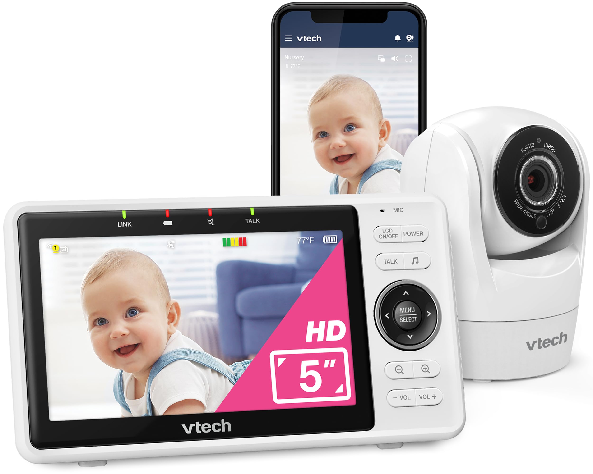 Photo 1 of ***(PARTS ONLY/ NON FUNCTIONAL)***VTech VM901 Smart WiFi Baby Monitor with 1080p FHD Camera and 5" HD IPS Display, Free App, Remote Pan Tilt Zoom, Night Vision, Motion Detection Alerts