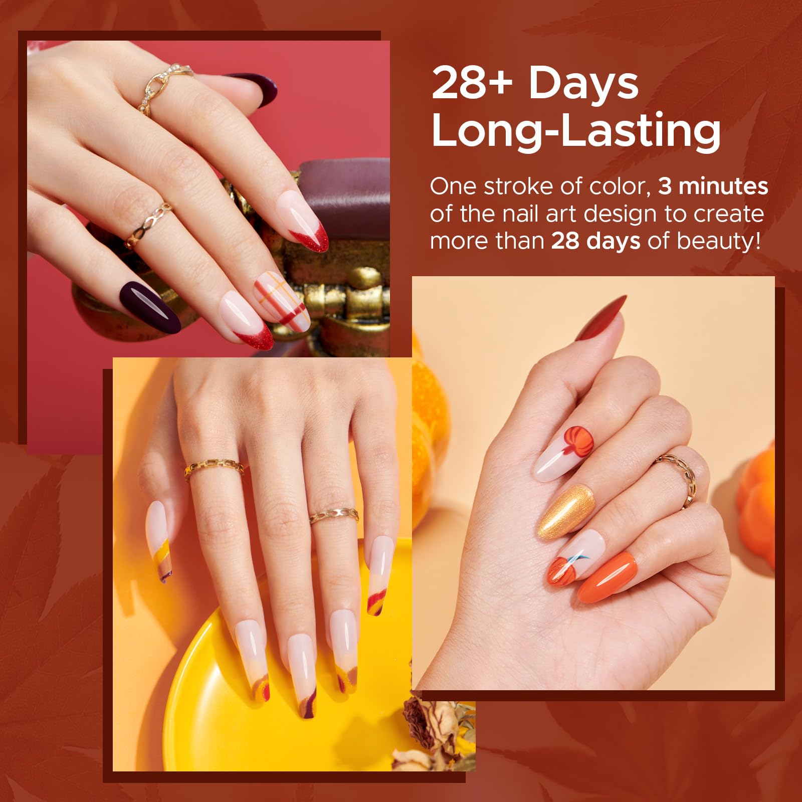 MEFA Gel Nail Polish Set, 12 Color Red Brown Gold Glitter Nail Polish Kit Soak Off Pumpkin Bronze Nail Art Decorations DIY Home Salon Design Manicure Gifts for Women Girls - Image 3