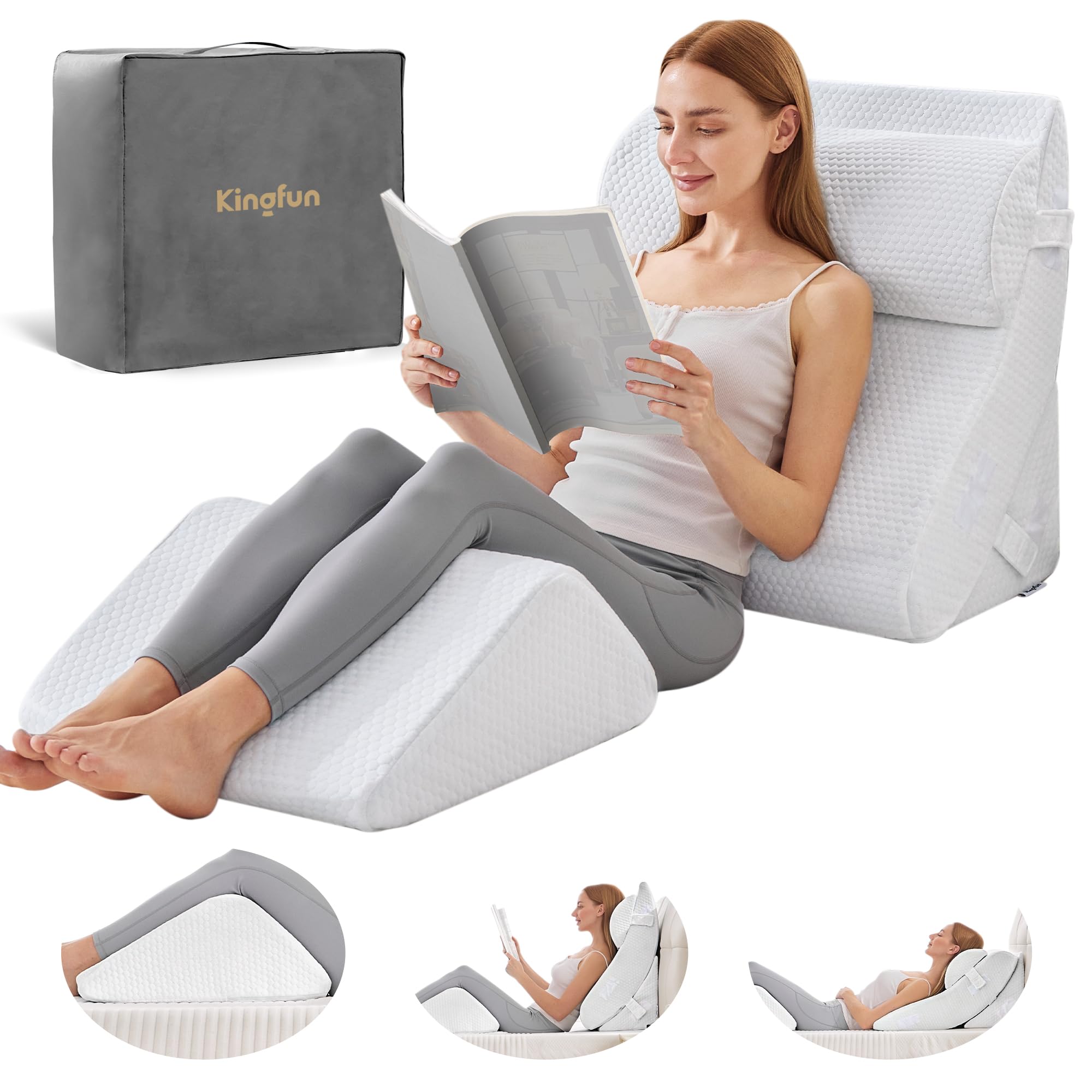 Photo 1 of Kingfun 4PCS Orthopedic Bed Wedge Pillow Set for Sleeping, Post Surgery Memory Foam Support Pillows for Back, Neck and Leg Pain Relief, Adjustable Triangle Pillow - Acid Reflux, Anti Snoring & GERD