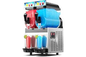 Mirfee 8 Gal/30 L Commercial Slushy Machine with LED Light, 15-45 Minutes to Make，15L×2 Tanks Commercial Frozen Drink Machine, 110V Margarita Slushie Maker, for Wine Cocktails, Daiquiri Juice