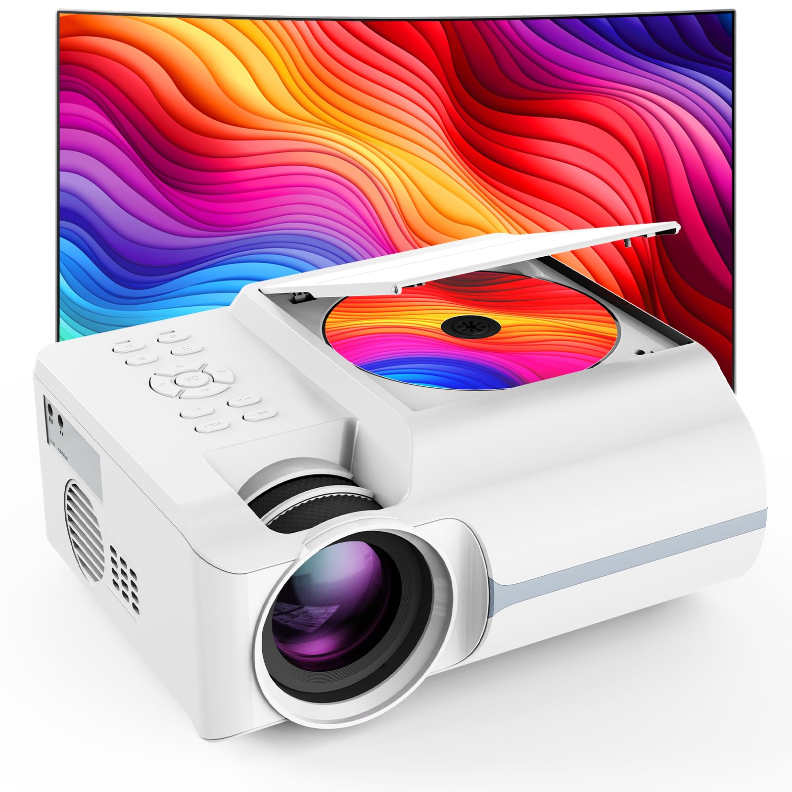Photo 1 of Homlab DVD Projector Portable with Build-In DVD Player - Mini Movie Projector with Built-In Speaker, Compatible with PC/ TV/ HDMI/ USB/ AV, 1080P HD 200" Screen for Outdoor Movies And Home Theater
