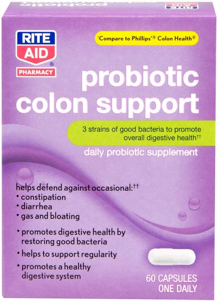 Rite Aid Probiotic Colon Support Capsules - 60 Count | Daily Probiotic Supplement | Restoring Good Bacteria | Colon Health | Colon Health Probiotic | Mens & Womens Probiotic | Probiotic Supplements: Health & Personal Care