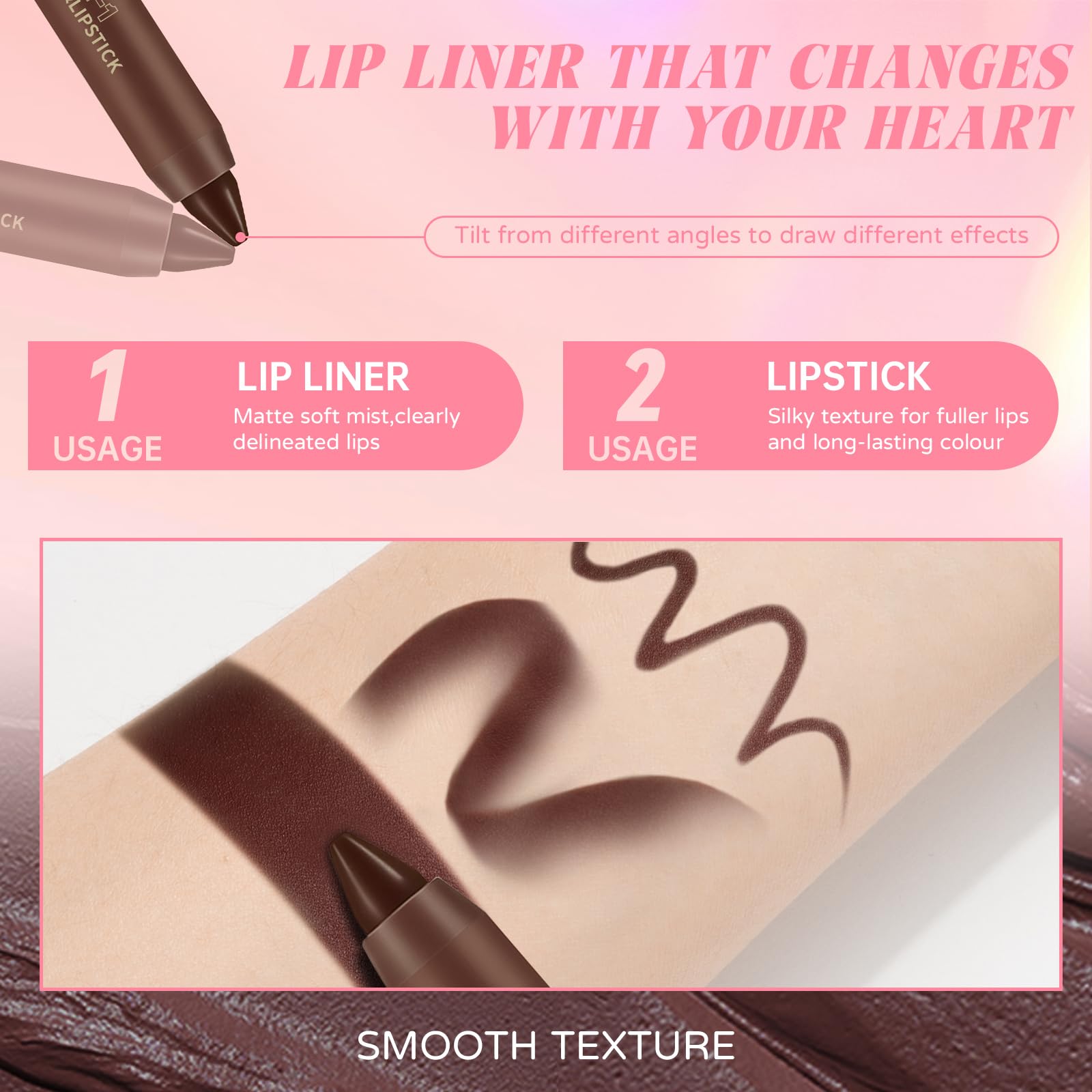 HOSAILY Nourishing Glowing Lip Oil with 2 in 1 Ombre Lip Liner Lipstick Set, Moisturizing High Shine Renewal Lip Gloss for Women, Smooth Long Wear Plumping Rose Pink Lip Tint Lip Crayon Combo Makeup