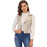 Allegra K Women's Faux Suede Vest Casual Sleeveless Biker Jacket