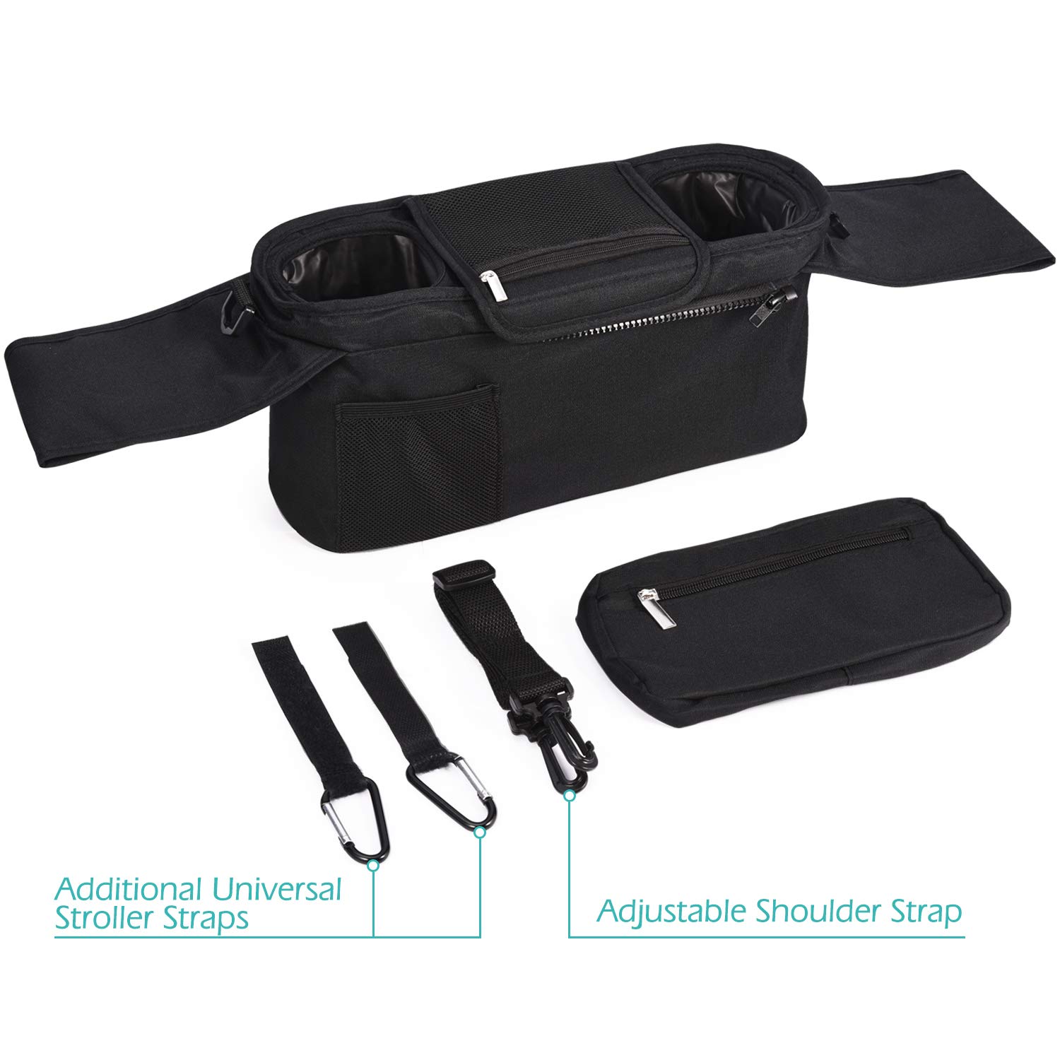 Universal Stroller Organizer with Insulated Cup Holder by Momcozy - Detachable Phone Bag & Shoulder Strap, Fits for Stroller like Uppababy, Baby Jogger, Britax, Bugaboo, BOB, Umbrella and Pet Stroller : Baby