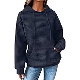 SHEWIN Womens Hoodies Casual Long Sleeve Drawstring Waffle Pullover Tops Loose Hooded Sweatshirt with Pocket