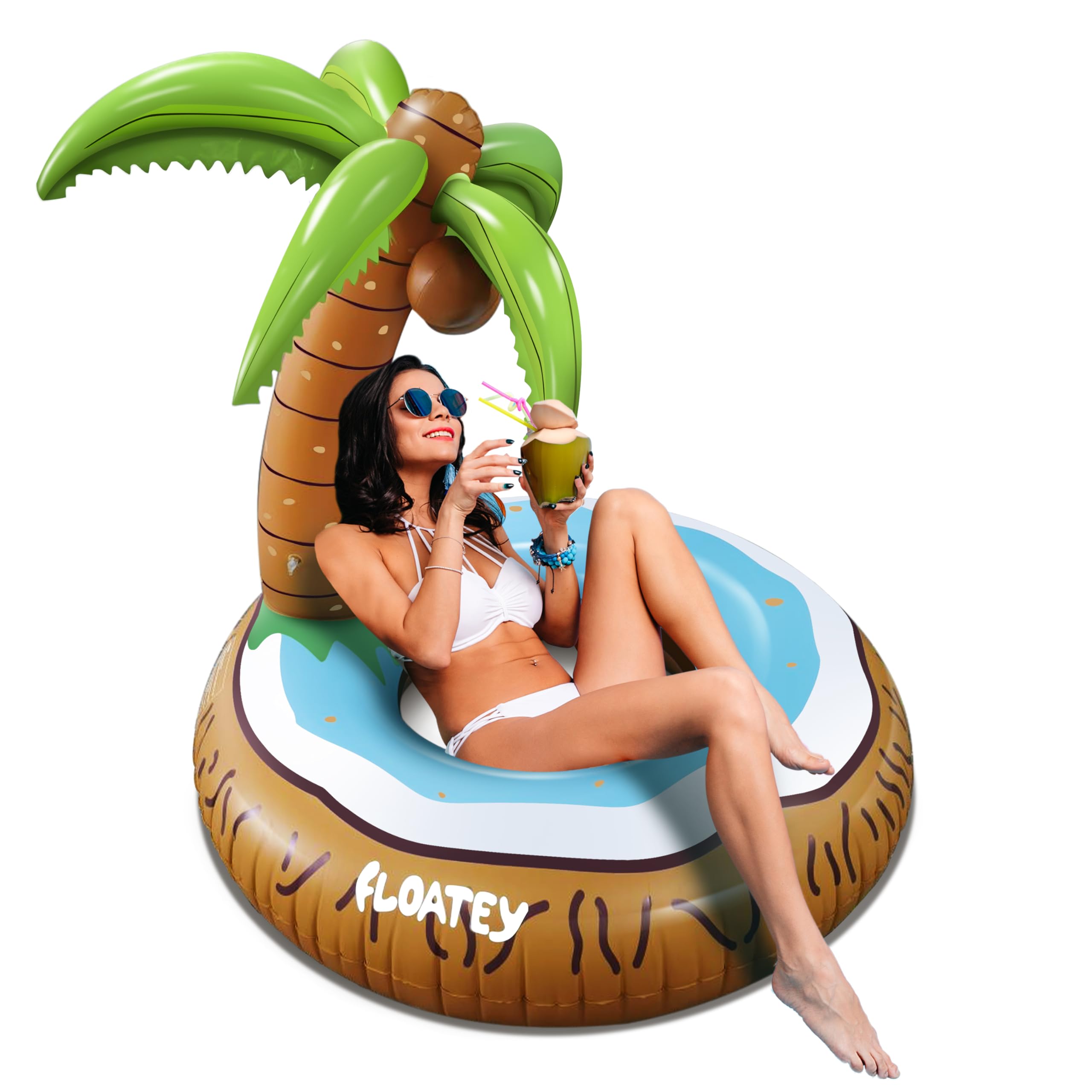 Photo 1 of Floatey Unique Tropical Pool Floats - XLarge, Inflatable Pool Floats Adult | Tiki Coconut Palm Tree Pool Float | Funny Island Pool Floaties for Adults | Luau Pool Party Hawaiian Pool Floats