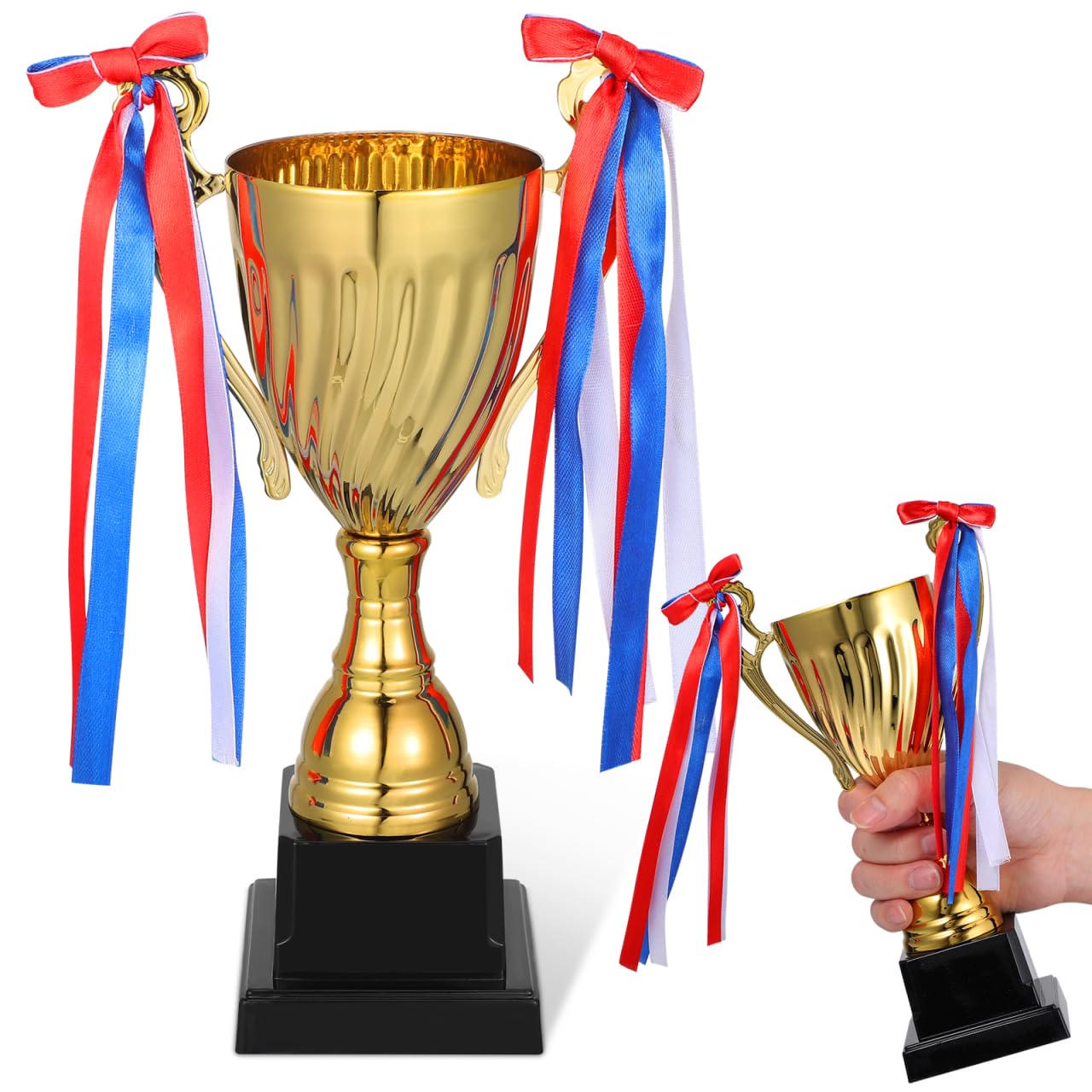 NUOBESTY Gold Award Trophy Cups, Golden Metal Trophies Cup with Ribbon for Competitions School Rewards Game Prize Party Decoration
