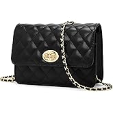 FOXLOVER Genuine Leather Quilted Crossbody Bags for Women Ladies Small Shoulder Flap Purse with Chain Strap