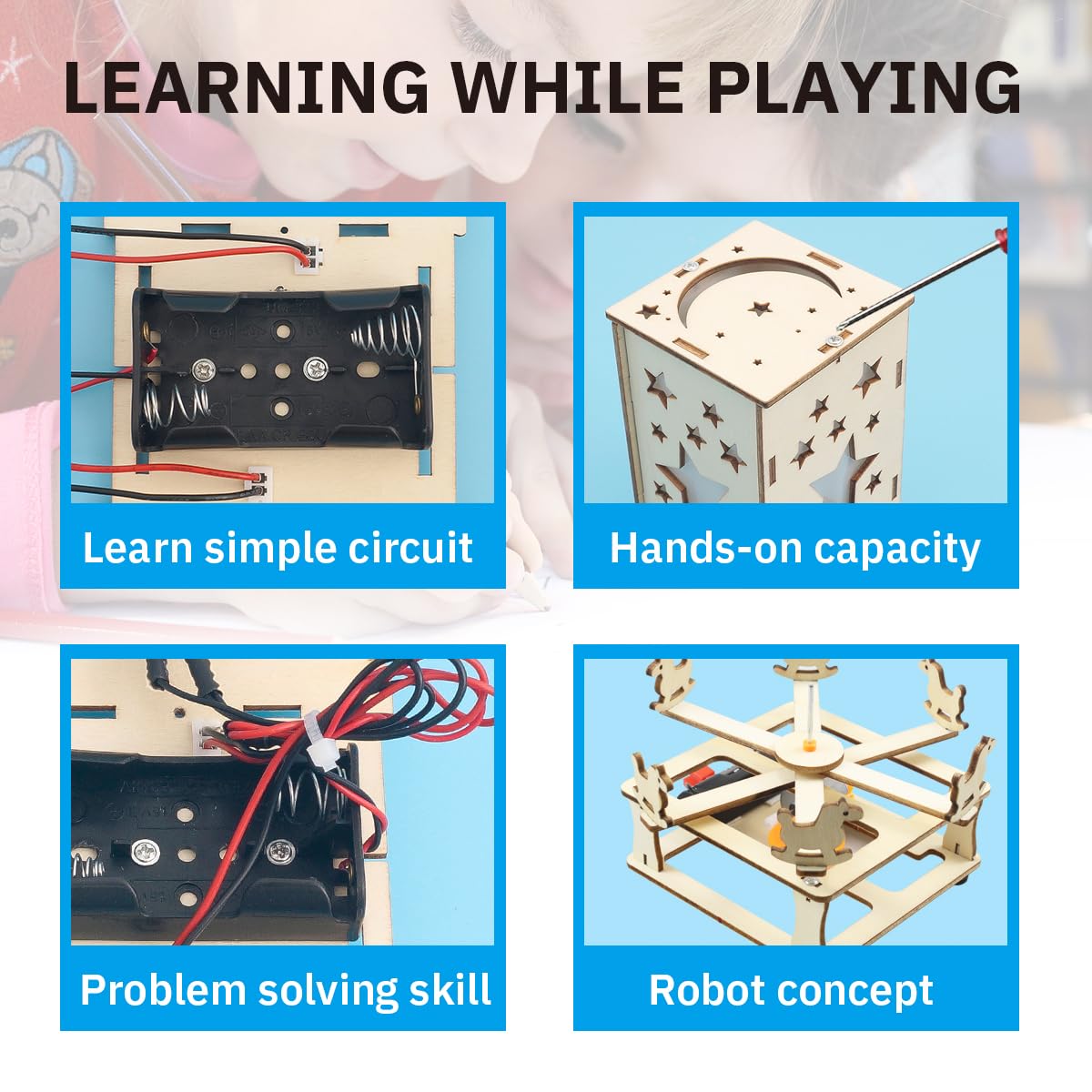 Giggleway DIY Wood Craft Building Kits, Electric Motor Woodworking Project Science Kits for Kids, Hands on STEM Learning Project Kits, 3D Puzzles Educational and Learning Craft Toys for Boys & Girls