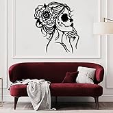 Dia De Los Muertos Metal Wall Art, Sugar Skull Woman Metal Wall Decor, Day of the Dead Sign, Mexican Art, Boho Skull Sculpture, Gothic Home Decor, Dia De Los Muertos Home Artwork (Black, 16
