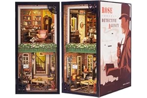 Cutefun DIY Book Nook Kit Crafts Gift for Adults and Teens,DIY Miniature House Booknook Kit Bookshelf Decor 3D Wooden Puzzles for Adults, Tiny Home Model with LED Light (Rose Detective Agency)