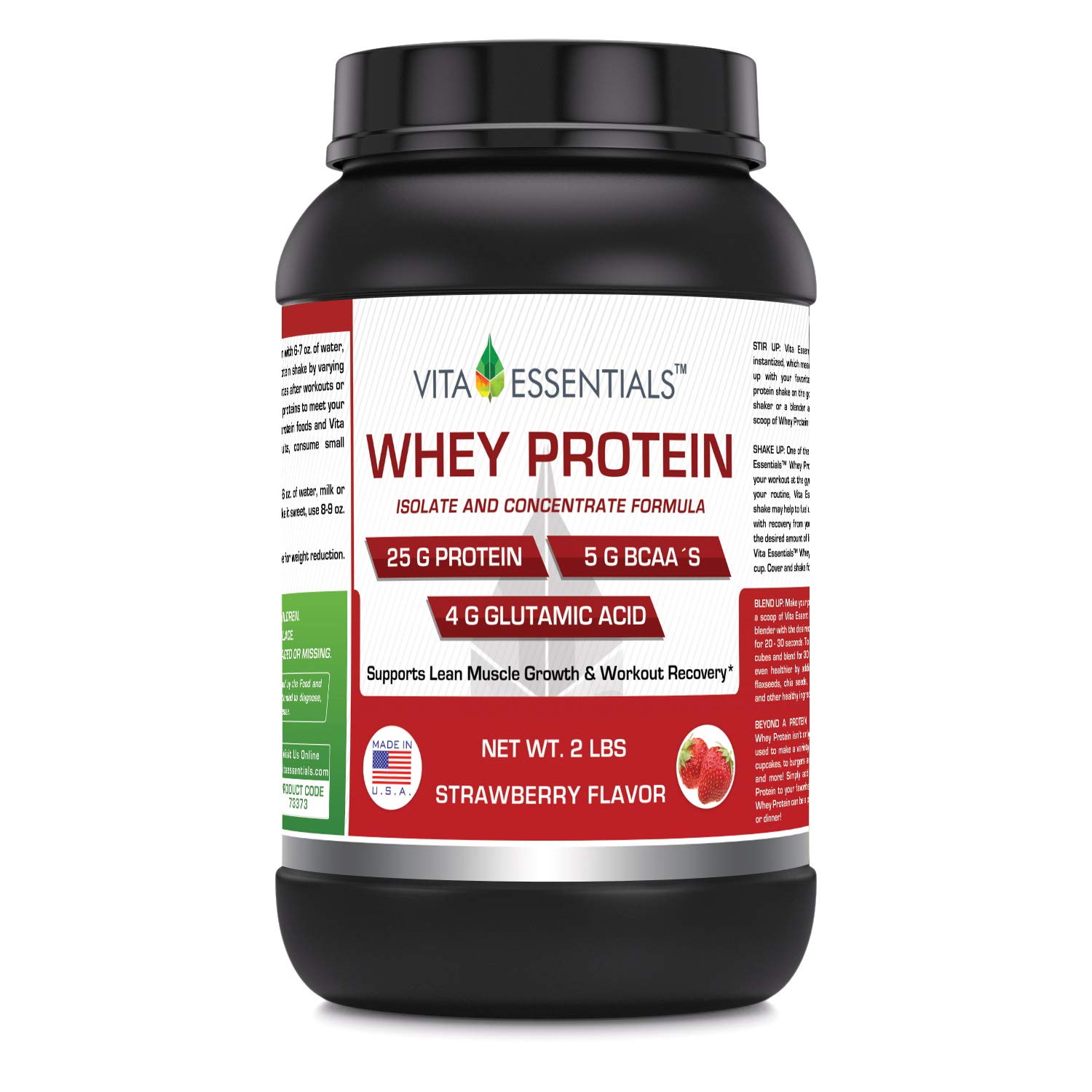Vita Essentials Whey Protein (Isolate & Concentrate), Strawberry Flavor ...