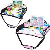 COOLBEBE Travel Tray for Toddler Car Seat, 2PCS Kids Travel Tray for Airplane, Black Toddler Car Seat Lap Table, Carseat Tabl