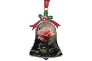 Gixpop Christmas Ornament Bell Pendant Decorative Metal Glass Hanging Christmas Bell Ornaments for Home Decoration Party Decor (Rose)